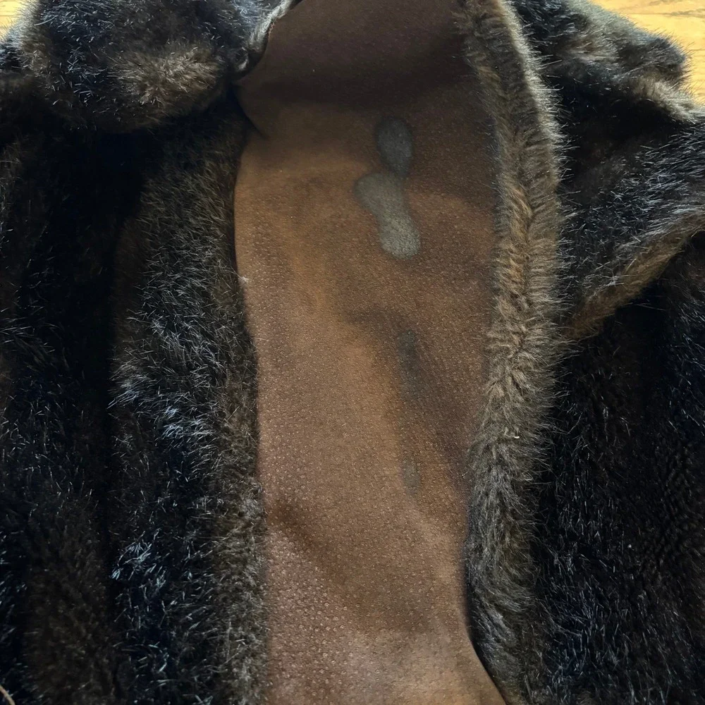 Vintage Rosewin Tissavel Brown Faux Fur Suede Belted Mid Coat Jacket Womens M‎ L